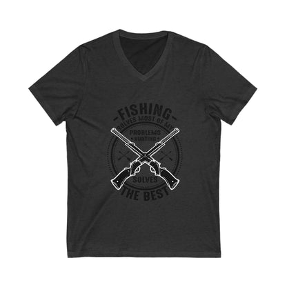 Fishing Solves Most Of My Problems Unisex Short Sleeve V-neck Tshirt