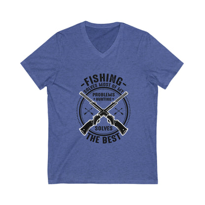 Fishing Solves Most Of My Problems Unisex Short Sleeve V-neck Tshirt