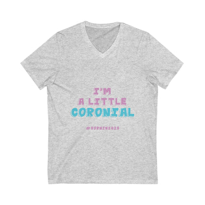 ‘Coronial’ Unisex V-Neck Tee – Fun & Comfy Short Sleeve Shirt for Newborn Celebrations