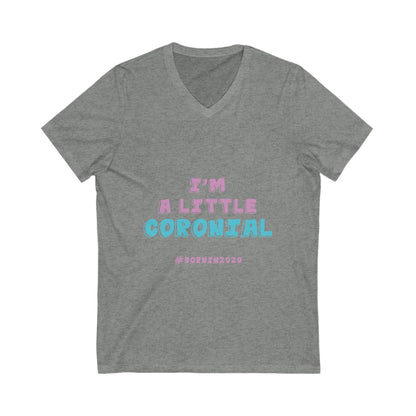 ‘Coronial’ Unisex V-Neck Tee – Fun & Comfy Short Sleeve Shirt for Newborn Celebrations