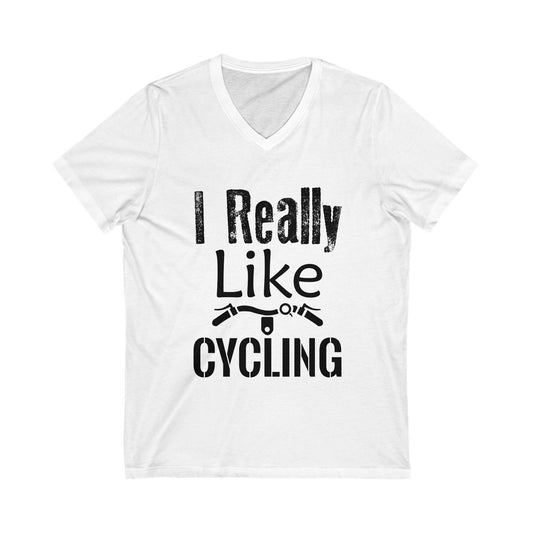 I Really Like Cycling Unisex Short Sleeve V-neck Tshirt