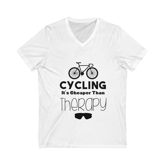 Cycling It'S Cheaper Than Therapy Unisex Short Sleeve V-neck Tshirt