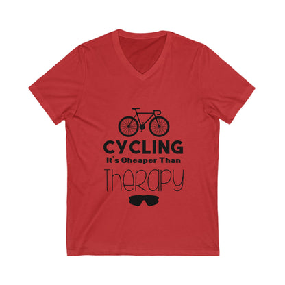 Cycling It'S Cheaper Than Therapy Unisex Short Sleeve V-neck Tshirt