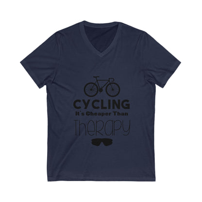Cycling It'S Cheaper Than Therapy Unisex Short Sleeve V-neck Tshirt