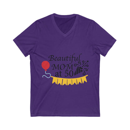 Beautiful Mom At 50 Unisex Short Sleeve V-neck Tshirt
