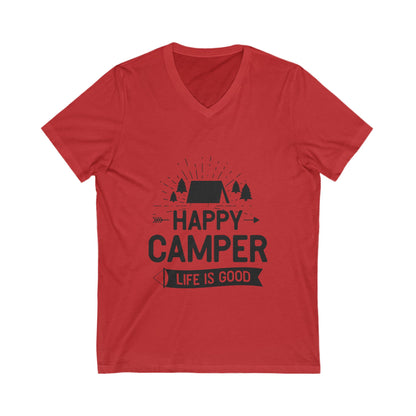 Happy Camper Unisex Short Sleeve V-neck Tshirt