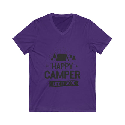 Happy Camper Unisex Short Sleeve V-neck Tshirt