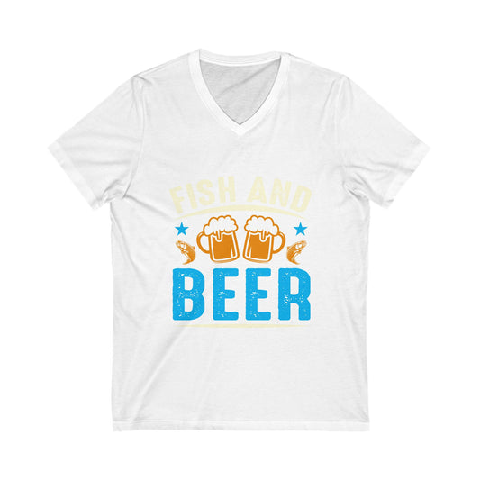 Fish And Beer Unisex Short Sleeve V-neck Tshirt