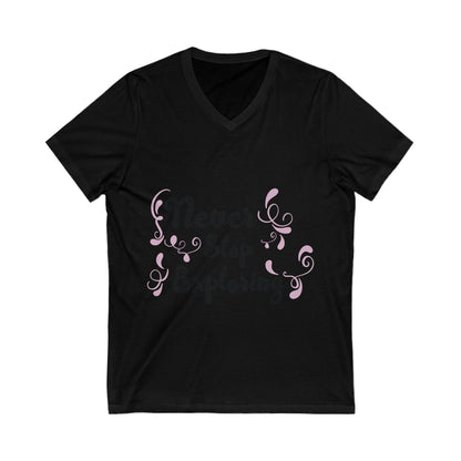 Never Stop Exploring Unisex Short Sleeve V-neck Tshirt