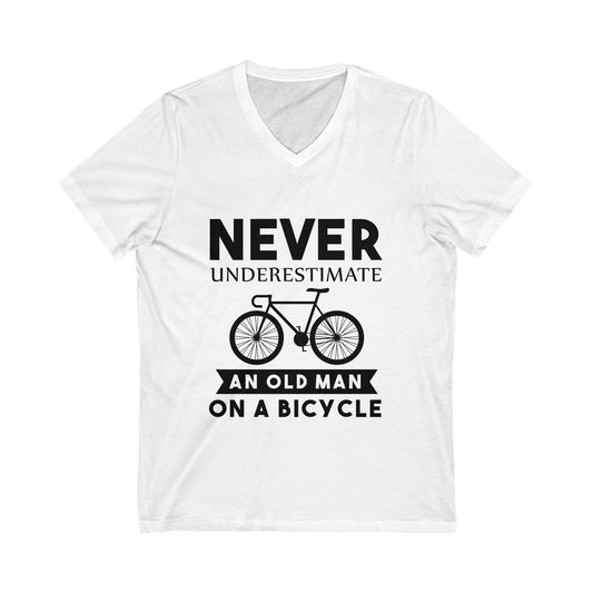 Never Underestimate An Old Man On A Bicycle Unisex Short Sleeve V-neck Tshirt