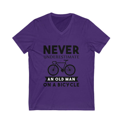 Never Underestimate An Old Man On A Bicycle Unisex Short Sleeve V-neck Tshirt