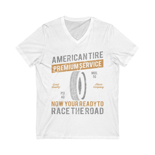 American Tire Distressed Unisex Short Sleeve V-neck Tshirt