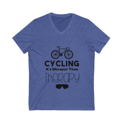 Cycling It'S Cheaper Than Therapy Unisex Short Sleeve V-neck Tshirt