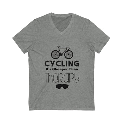 Cycling It'S Cheaper Than Therapy Unisex Short Sleeve V-neck Tshirt