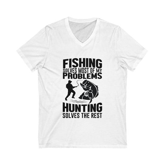 Fishing Solves My Problems Unisex Short Sleeve V-neck Tshirt