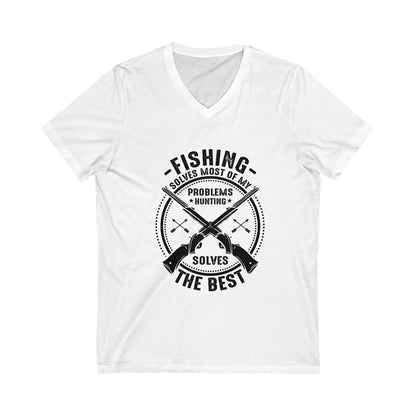 Fishing Solves Most Of My Problems Unisex Short Sleeve V-neck Tshirt