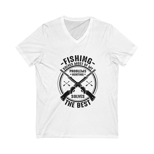 Fishing Solves Most Of My Problems Unisex Short Sleeve V-neck Tshirt