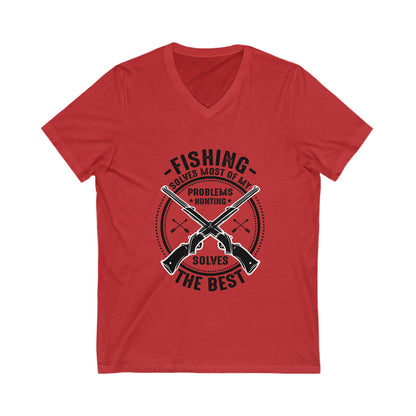 Fishing Solves Most Of My Problems Unisex Short Sleeve V-neck Tshirt