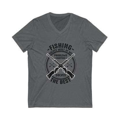 Fishing Solves Most Of My Problems Unisex Short Sleeve V-neck Tshirt