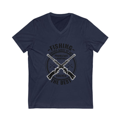 Fishing Solves Most Of My Problems Unisex Short Sleeve V-neck Tshirt