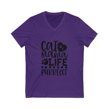 Cat Mama Life Is Purrfect Unisex Short Sleeve V-neck Tshirt
