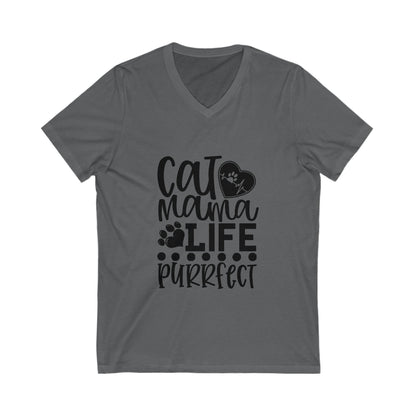 Cat Mama Life Is Purrfect Unisex Short Sleeve V-neck Tshirt