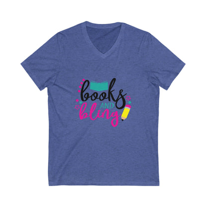 Books And Bling Unisex Short Sleeve V-neck Tshirt
