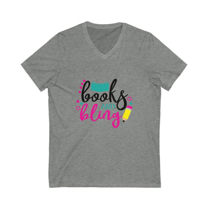 Books And Bling Unisex Short Sleeve V-neck Tshirt