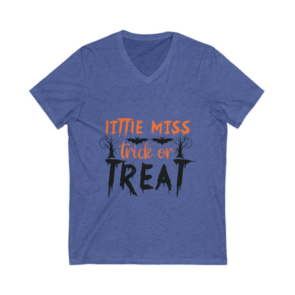 Little Miss Trick Or Treat! Unisex Short Sleeve V-neck Tshirt