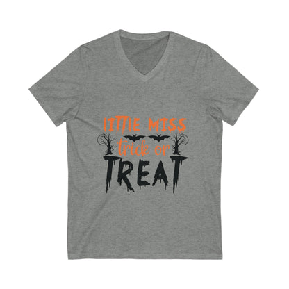 Little Miss Trick Or Treat! Unisex Short Sleeve V-neck Tshirt