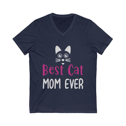 “Best Cat Mom Ever” V-Neck T-Shirt – Purr-fectly Stylish