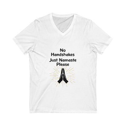 Namaste V-Neck Tee - Unisex Short Sleeve Shirt for Peaceful Living