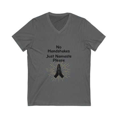 Namaste V-Neck Tee - Unisex Short Sleeve Shirt for Peaceful Living