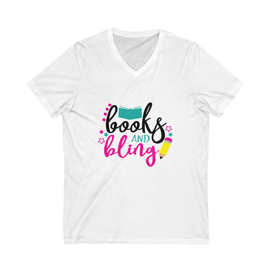 Books And Bling Unisex Short Sleeve V-neck Tshirt