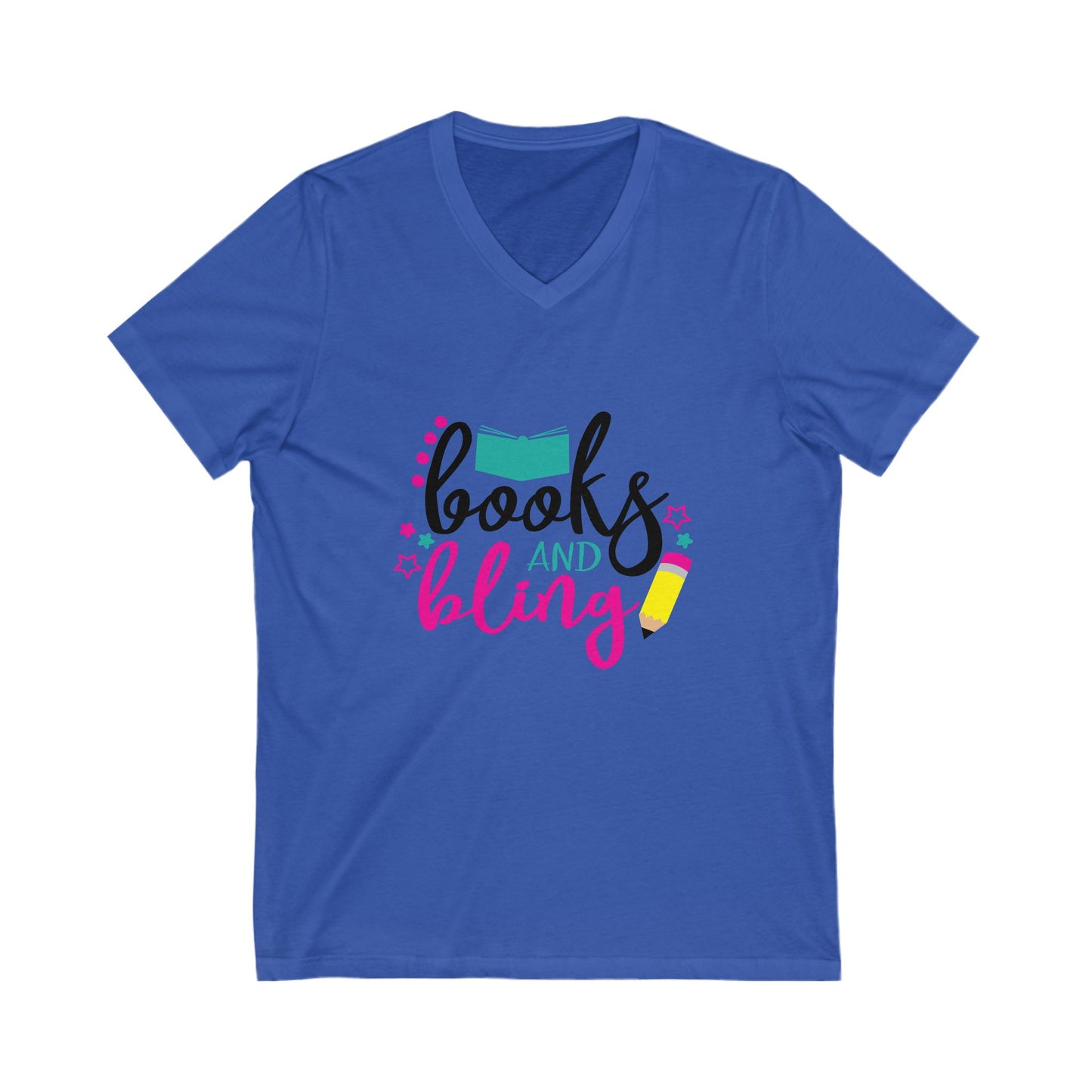 Books And Bling Unisex Short Sleeve V-neck Tshirt