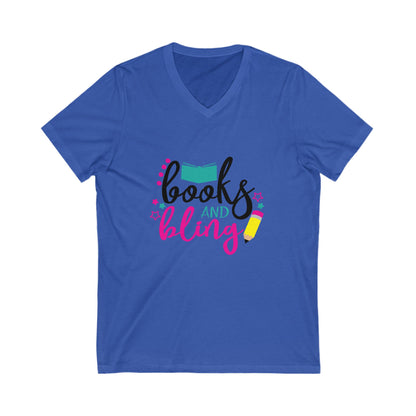 Books And Bling Unisex Short Sleeve V-neck Tshirt
