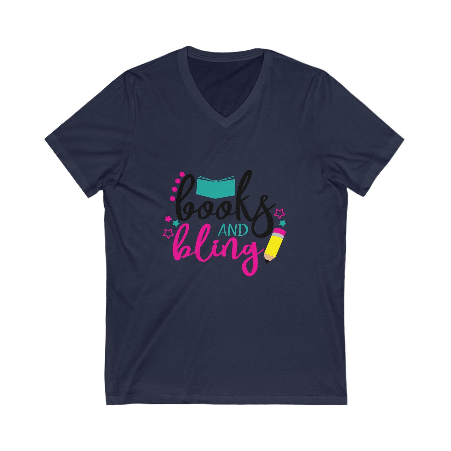 Books And Bling Unisex Short Sleeve V-neck Tshirt