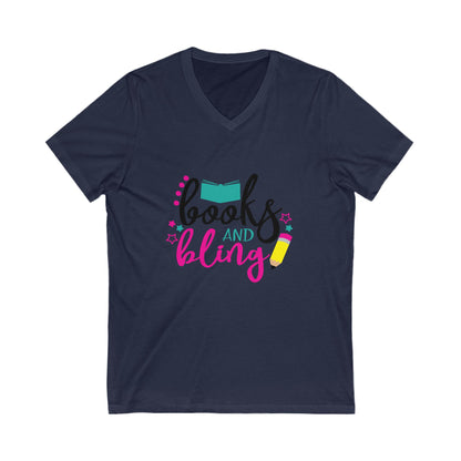 Books And Bling Unisex Short Sleeve V-neck Tshirt