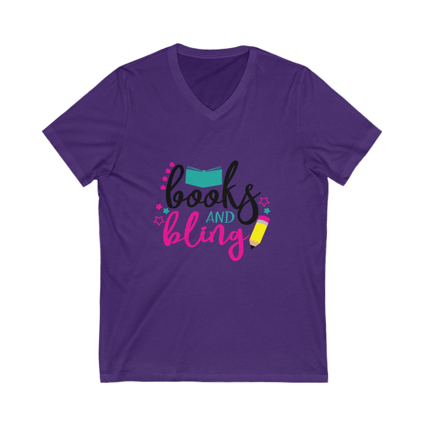 Books And Bling Unisex Short Sleeve V-neck Tshirt