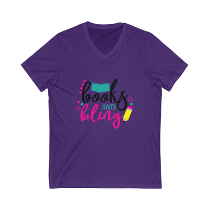 Books And Bling Unisex Short Sleeve V-neck Tshirt