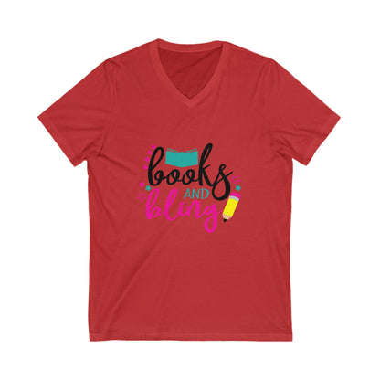 Books And Bling Unisex Short Sleeve V-neck Tshirt
