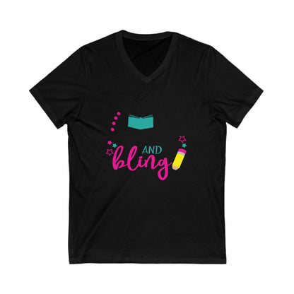 Books And Bling Unisex Short Sleeve V-neck Tshirt